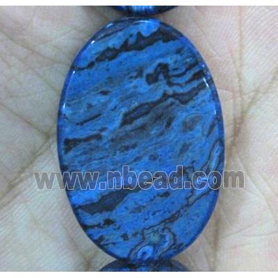 sea sediment jasper bead, flat-oval, blue