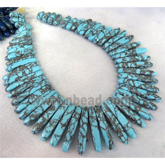blue turquoise stick bead necklace collar, synthetic