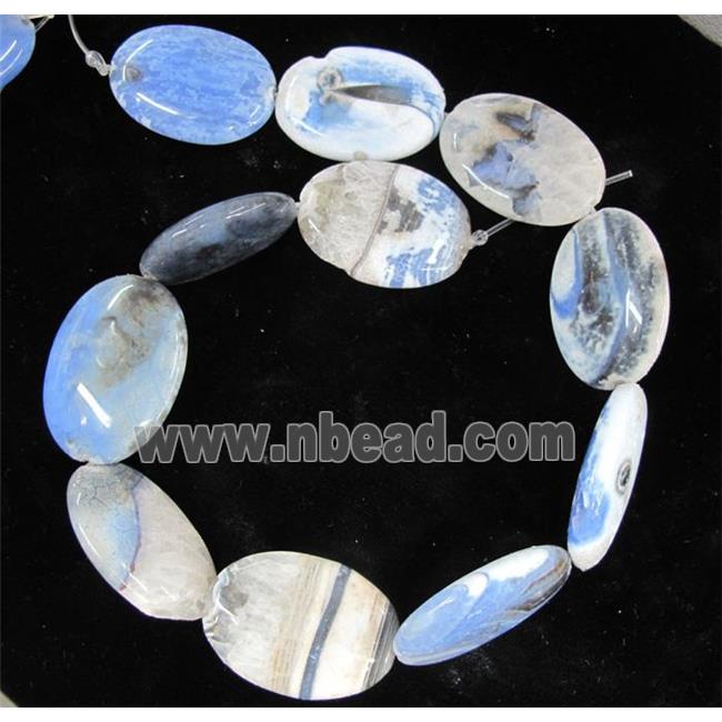 blue fire agate stone bead, flat-oval