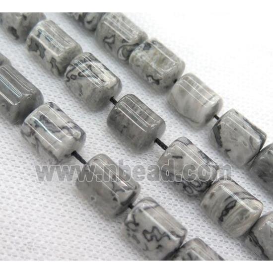 grey Picture Jasper beads, 3faces tube