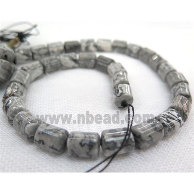 grey Picture Jasper beads, 3faces tube