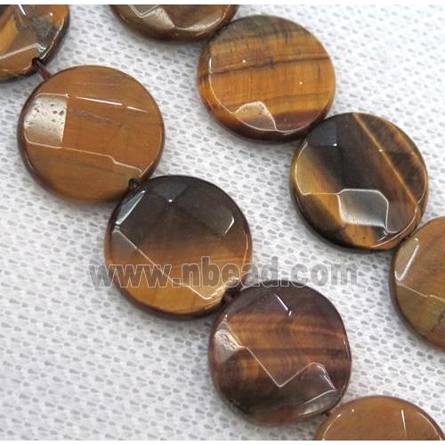 tiger eye stone bead, faceted flat round