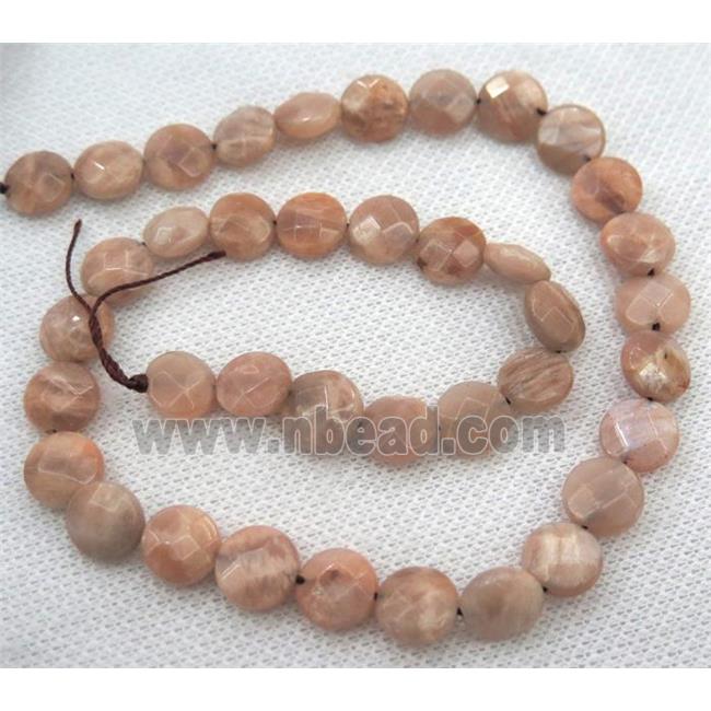 pink moonstone bead, faceted flat round