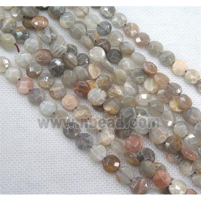 grey moonstone bead, faceted flat round