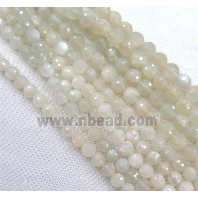 natural Moonstone bead, faceted round, white gray