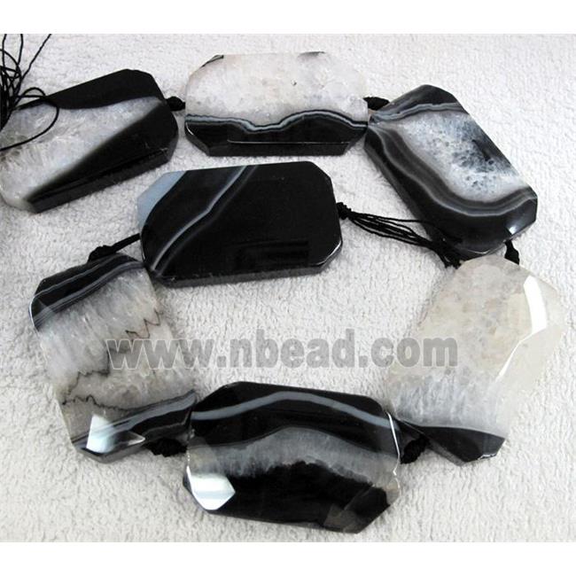 druzy agate beads, faceted rectangle, black white
