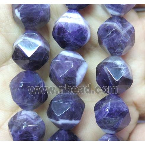 Amethyst bead, faceted, freeform, purple