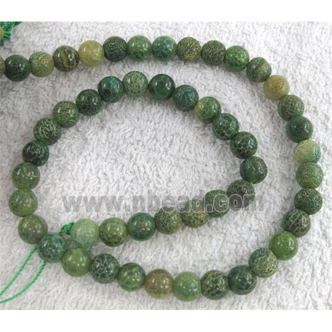 Crackle agate stone bead, round, green