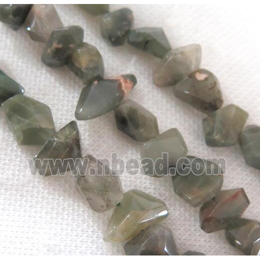 green rutilated quartz bead, freeform