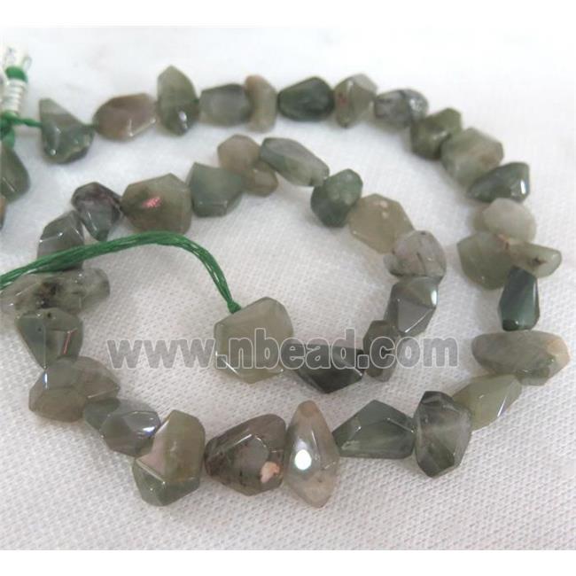 green rutilated quartz bead, freeform