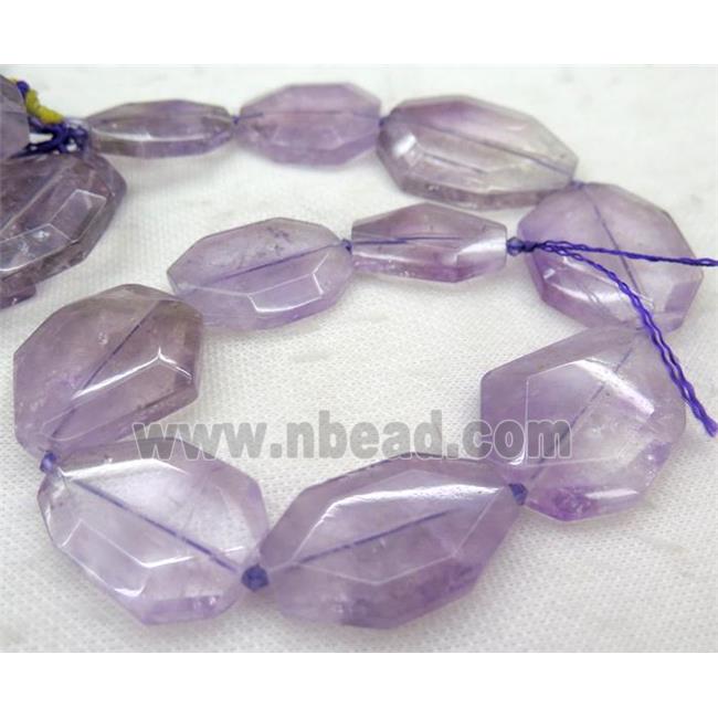 Amethyst slice beads, faceted freeform, lt.purple
