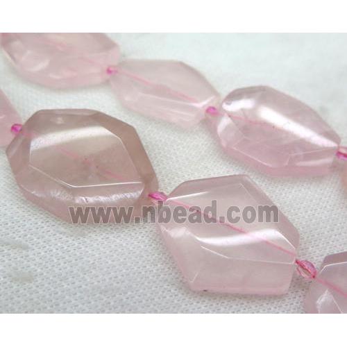 Rose Quartz slice beads, faceted freeform, pink
