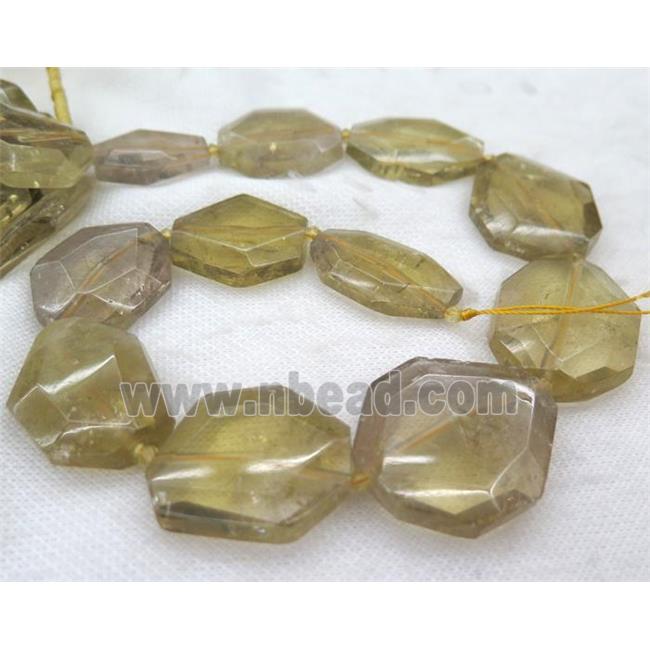 lemon quartz slice beads, faceted freeform