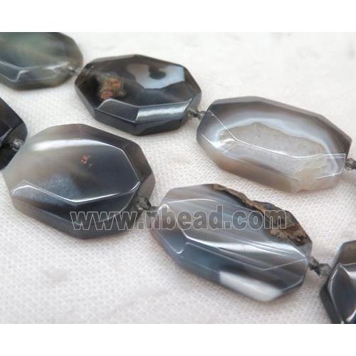 Botswana Agate slice bead, faceted freeform, grey, Grade B