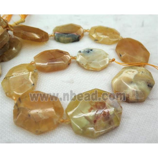 yellow opal slice bead, faceted freeform
