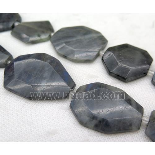 black Labradorite slice beads, faceted freeform