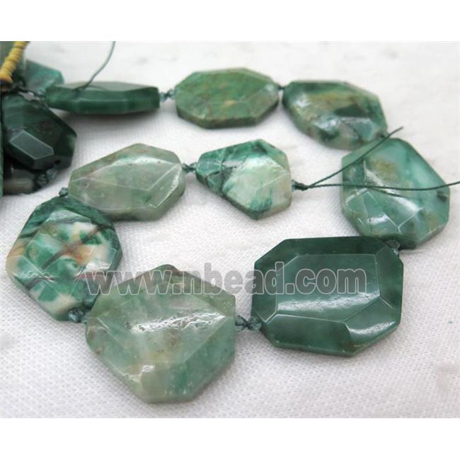 African Chrysoprase slice bead, faceted freeform, green