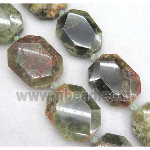 green Garnet slice bead, faceted freeform