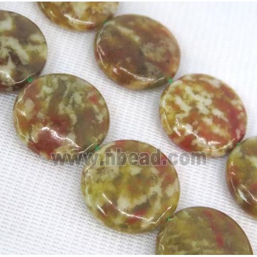 Green Serpentine Jasper Beads, flat-round