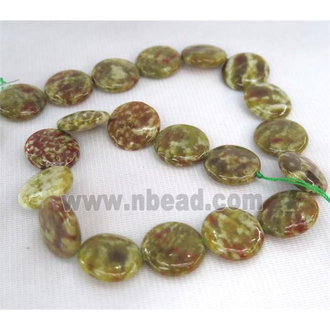 Green Serpentine Jasper Beads, flat-round