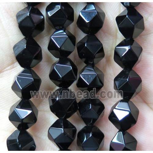 black onyx agate beads, faceted ball