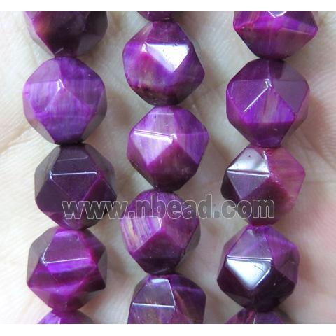 Tiger eye stone beads, faceted ball, hotpink