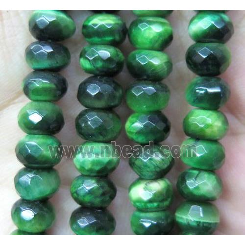 green tiger eye stone beads, faceted rondelle