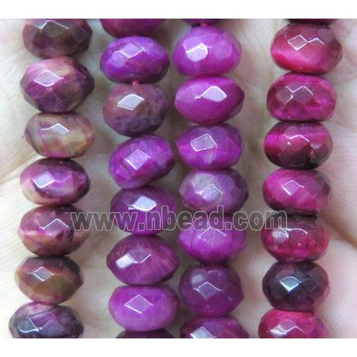 hotpink tiger eye stone beads, faceted rondelle