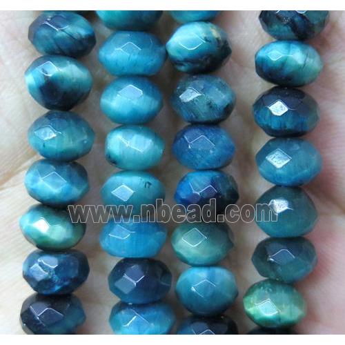 seablue tiger eye stone beads, faceted rondelle