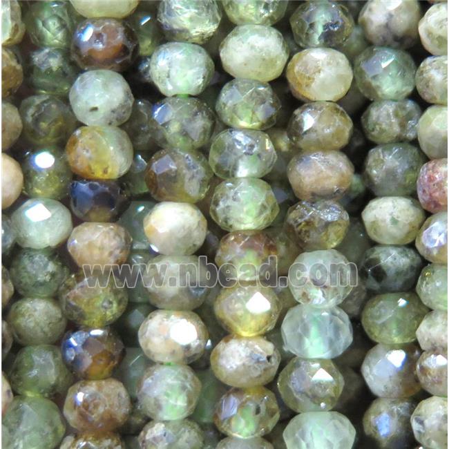 green garnet bead, faceted rondelle
