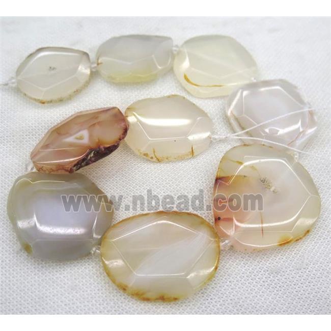 Agate slice beads, faceted freeform, white