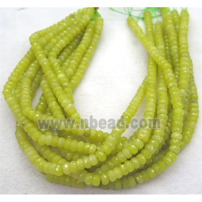 lemon jade beads, faceted rondelle, olive