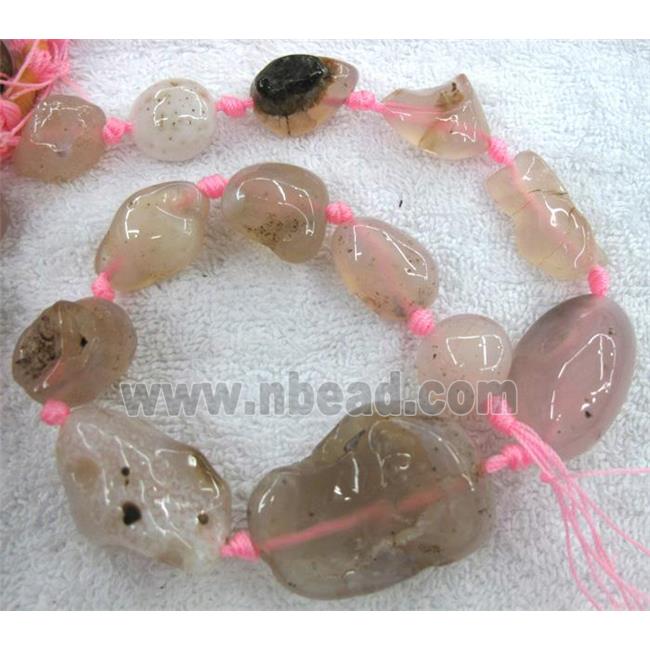 Rock Agate bead for necklace, freeform, lt.pink
