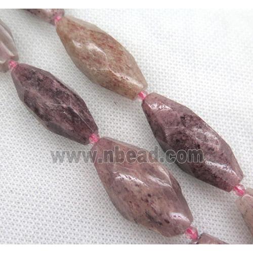 Strawberry Quartz beads, faceted rice, pink