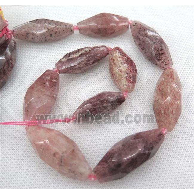 Strawberry Quartz beads, faceted rice, pink