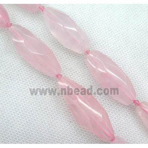faceted Rose Quartz rice bead, pink