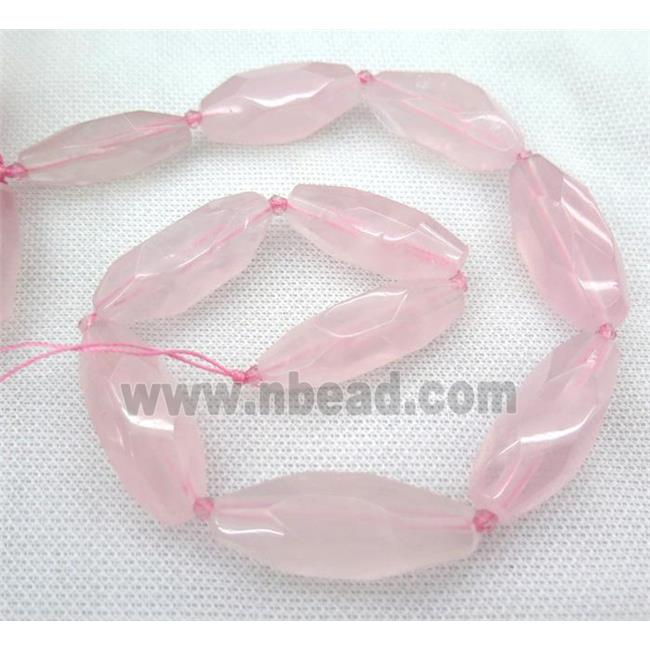 faceted Rose Quartz rice bead, pink