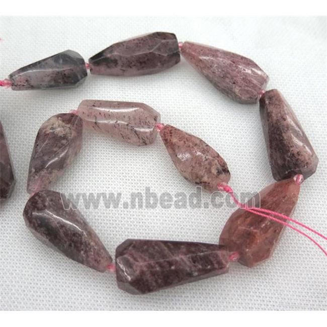 Strawberry Quartz Beads, faceted teardrop