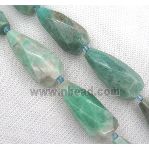 green Amazonite beads, faceted teardrop