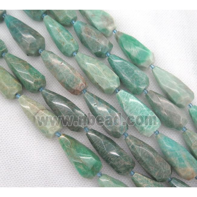 green Amazonite beads, faceted teardrop