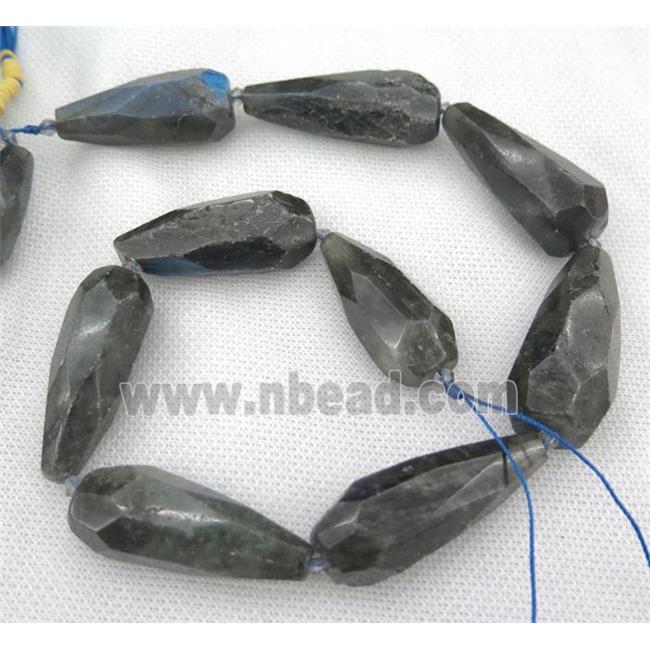 black Labradorite bead, faceted teardrop