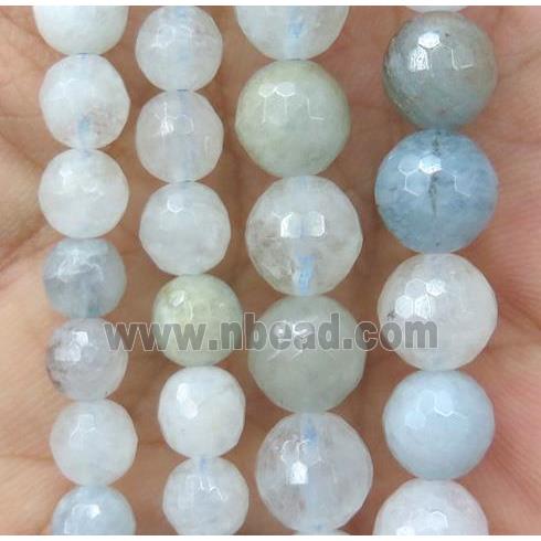 faceted round Aquamarine Beads, AB-grade