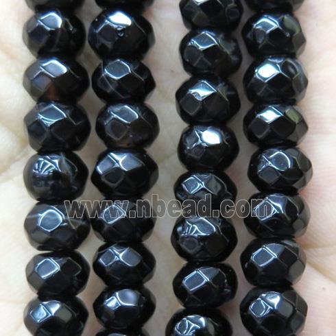 black onyx agate bead, faceted rondelle