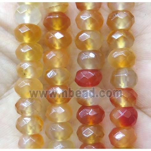 red Carnelian agate bead, faceted rondelle