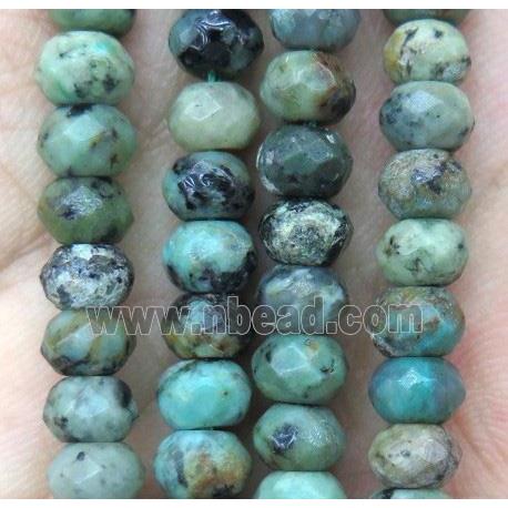 faceted rondelle African Turquoise Bead, green