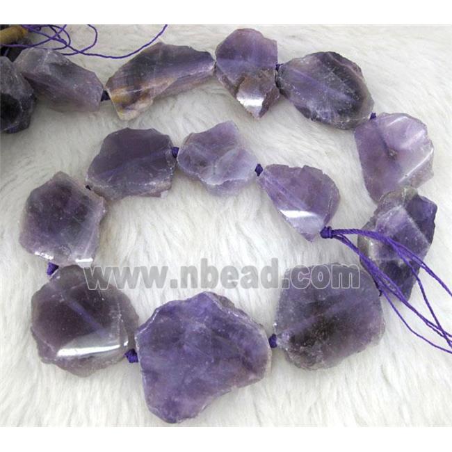 amethyst beads, slice, purple, freeform