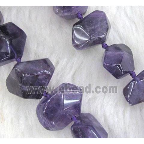 amethyst beads, faceted, purple, freeform