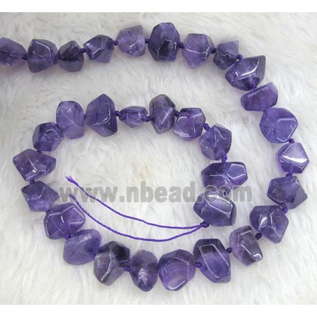amethyst beads, faceted, purple, freeform
