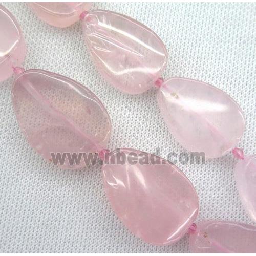 rose quartz beads, flat teardrop