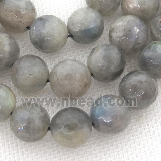 faceted round Labradorite beads, A-grade, lt.gray